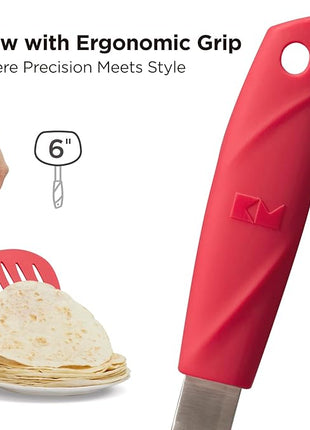 Kitchen Mama WaltzGrip Platinum Silicone Pancake Spatula Turner: Heat Resistant Flexible, Stainless Steel Core, Nonstick, Dishwasher Safe, Flipper – Ideal Kitchen Cookware for Eggs, Fish, Meat (Red)