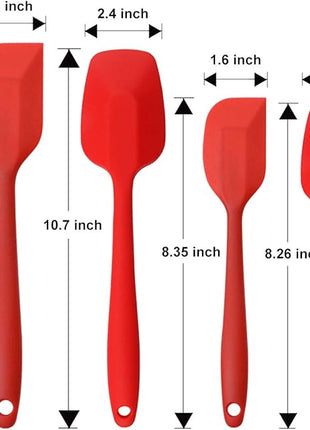 Silicone Spatulas Set, Rubber Spoon Spatula Heat Resistant Spoonula One Piece Design Seamless Spatula Non-Stick Scrapers Baking Mixing Tool (Red Set)