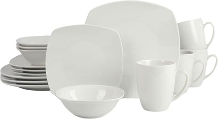 10 Strawberry Street Simply Square 16 Piece Dinnerware Set, Porcelain, White