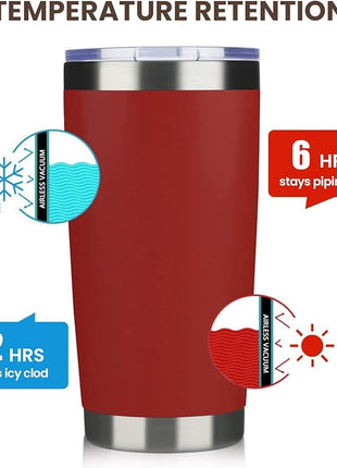 MEWAY 20oz Tumbler 12 Pack Double Wall Vacuum Insulated Travel Mug Bulk, Stainless Steel Tumblers with Lid and Straw, Powder Coated Coffee Cups for Cold & Hot Drinks (Red, Set of 12)