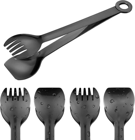 MSY BIGSUNNY Small Serving Tongs - 6 Inches Premium Stainless Steel Appetizer Tongs, Set of 4 (Black, 6")
