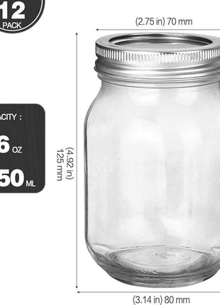 KAMOTA Mason Jars 16 OZ With Regular Lids and Bands, Ideal for Meal Prep, Jam, Honey, Wedding Favors, Shower Favors, Baby Foods, DIY Spice Jars, 12 PACK, 20 Whiteboard Labels Included