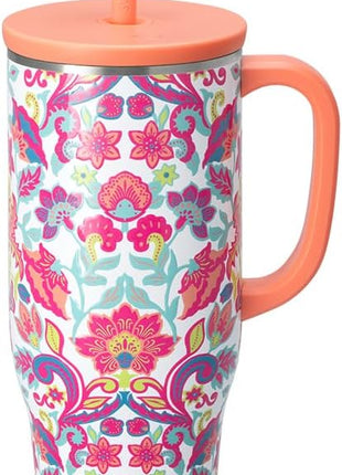 Swiglife 40oz Mega Mug, 40oz Tumbler with Handle and Straw, Extra Large Insulated Tumblers, Cup Holder Friendly Travel Mug (Flourish)