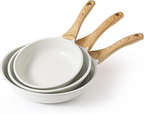 SENSARTE Nonstick Frying Pan Skillets, White Ceramic Coating Omelette Pans, Healthy Cookware Chef's Pan, PTFE & PFAS Free (8+9.5+11 Inch)