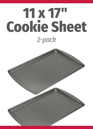 GoodCook Everday Nonstick Carbon Steel 17 x 11-Inch Baking Sheet Set, 2 Pack – Medium Sized Carbon Steel Cooking Pans, Bakeware Set, Cookie Sheets for Baking, Oven Pan Set