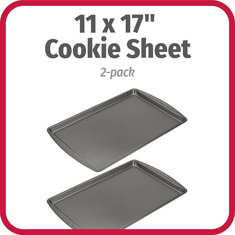 GoodCook Everday Nonstick Carbon Steel 17 x 11-Inch Baking Sheet Set, 2 Pack – Medium Sized Carbon Steel Cooking Pans, Bakeware Set, Cookie Sheets for Baking, Oven Pan Set