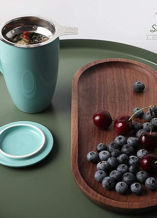 Sweejar Porcelain Tea Infuser Mug with Lid, 16 oz Teacup with Strainers for Loose Leaf Tea, Microwave and Dishwasher Safe Coffee Mug(Turquoise)