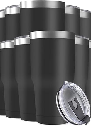 30oz Stainless Steel Travel Mug with Lid, 25 Pack Double Wall Vacuum Insulated Bulk Tumbler, Powder Coated Coffee Cup Suitable for Vehicle Cup Holders (Black)