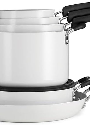 Tramontina Ceramic Non Stick 11-Piece Nesting Pots and Pans Set with Lids - Stackable Nonstick Cookware Set, Dishwasher and Oven Safe, White