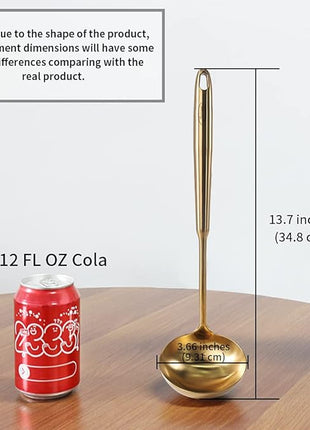 Newness Soup Ladle, [Rustproof, Heat Resistance, Integral Forming] Durable 304 Stainless Steel Soup Spoon with Vacuum Ergonomic Round Handle, Cooking Spoon for Kitchen, 13.7 Inches, Gold