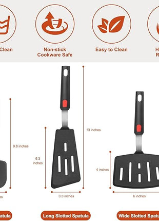 Hotec Silicone Spatula Turner for Nonstick Cookware, Cooking Spatulas 600°F Heat Resistant Large Flexible Rubber Spatula Set of 3, Kitchen Utensils for Flipping Eggs, Burgers, Pancakes, Crepes