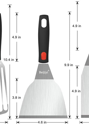 Beijiyi Stainless Steel Spatula Set, Heavy Duty Small Metal Spatula for Cooking Cast Iron Skillet with Silicone Handle - Griddle Grill Kitchen Spatula Flipper for Pancake, Fish, Smash Burger and Egg