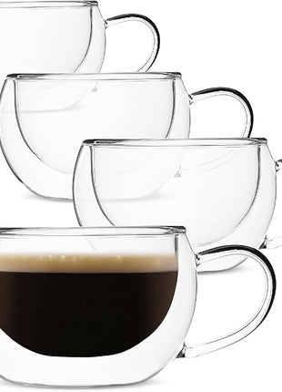 BTaT Insulated Coffee Cups - Set of 4 (9 oz, 270 ml), Double Wall Glass Tea & Latte Mugs