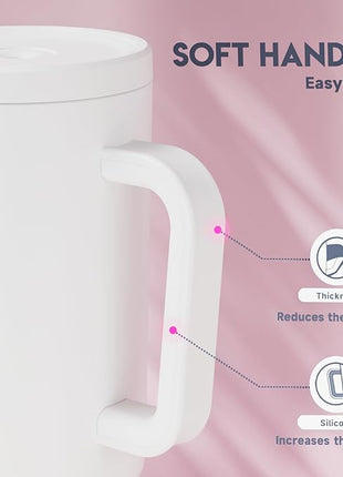 Meoky 40 oz Tumbler with Handle and Straw: Stainless Steel Insulated Tumbler with Lid and Straw - 100% Leak Proof Tumbler for Car Cup Holders - Travelers Commuters Workers, White