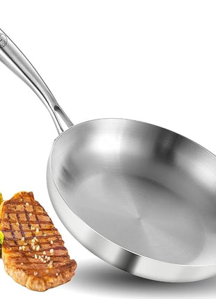 LOLYKITCH 8.5 InchTri-Ply Stainless Steel Frying Pan,Skillet,Induction Cooking Pan,Dishwasher and Oven Safe,Detachable Handle