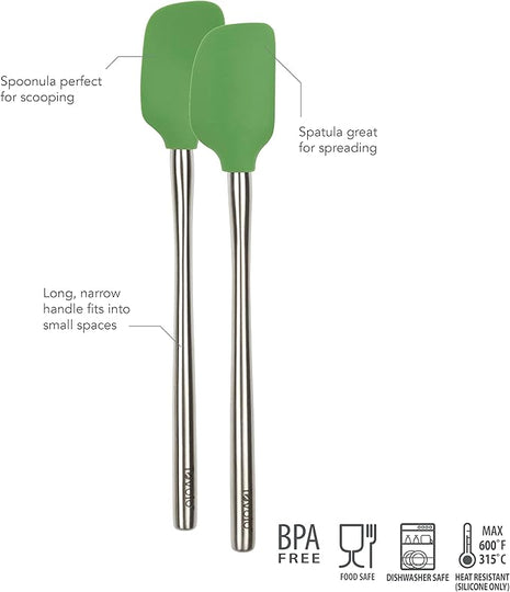 Tovolo Flex-Core Stainless Steel Handled Mini Spatula & Spoonula Set of 2, Kitchen Utensil Set, BPA-Free Silicone, Safe for Cast Iron & Cookware Dishwasher-Safe