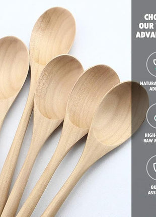 AOOSY Wooden Spoons for Cooking, 9 Inches 6 Pieces Japanese Natural Ellipse Wooden Spoon Set for Cooking Mixing Stirring Honey Tea Soda Dessert Coconut Bowl Nonstick Pots Kitchen