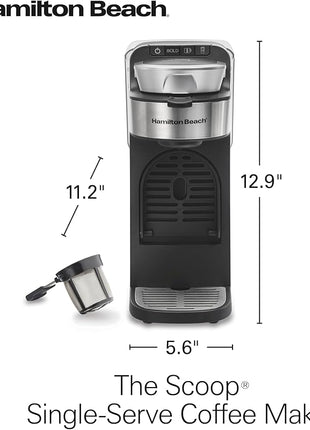 Hamilton Beach The Scoop Single Serve Coffee Maker & Fast Grounds Brewer for 8-14oz. Cups, Brews in Minutes, 40oz. Removable Reservoir, Stainless Steel (49987),Silver