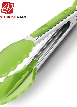 Premium Silicone Set of 2 Cooking Tongs, 9-Inch & 12-Inch BPA Free Non-Stick Stainless Steel BBQ Grilling Locking Food Tong, Light Green