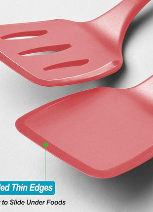 600˚F Heat Resistant Silicone Spatula Set, 13.6" Kitchen Spatula Turners for Non Stick Cookware, Flexible Spatulas with Thin Edges, Seamless Cooking Utensils for Fish, Eggs, Pancakes, Red