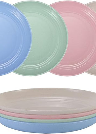 LuckyZone 7 Inches Small Unbreakable Wheat Straw Plates - Reusable Plate Sets of 4 - Dishwasher & Microwave Safe - Perfect for Dinner Dishes - Healthy, BPA Free & Eco-Friendly (7 Inches)