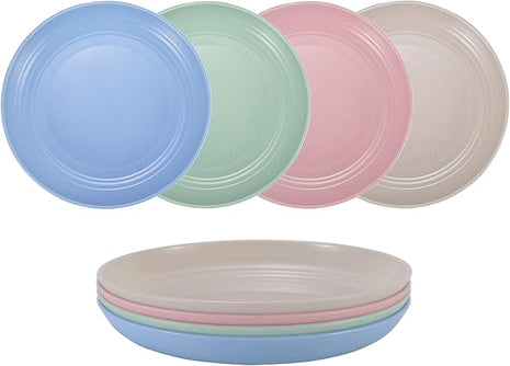 LuckyZone 7 Inches Small Unbreakable Wheat Straw Plates - Reusable Plate Sets of 4 - Dishwasher & Microwave Safe - Perfect for Dinner Dishes - Healthy, BPA Free & Eco-Friendly (7 Inches)