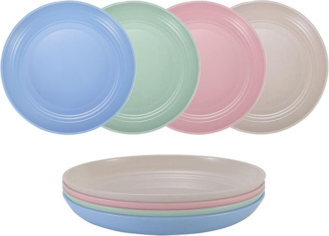 LuckyZone 7 Inches Small Unbreakable Wheat Straw Plates - Reusable Plate Sets of 4 - Dishwasher & Microwave Safe - Perfect for Dinner Dishes - Healthy, BPA Free & Eco-Friendly (7 Inches)