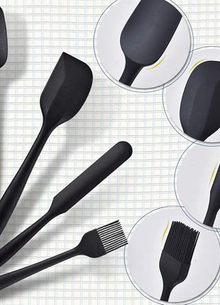 Newk Silicone Cooking Spatula Set, 6-Piece Set with One Piece Design, Nonstick Rubber Spatula Kitchen with Stainless Steel Core for Cooking, Baking, and Mixing - Black