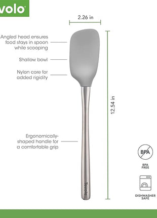 Tovolo Spoon Spatula Spoonula with Stainless Steel Handle Ergonomic Grip Oyster Gray, Silicone Scoopula Kitchen Utensil Non Scratch Easy Clean Dishwasher Safe Heat Resistant Flex Core Scoop Spatula