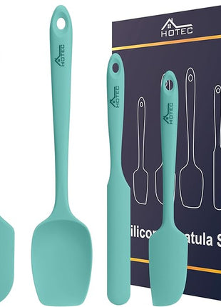 HOTEC 600°F Heat Resistant Silicone Rubber Spatula Set for Baking, Cooking, and Mixing Non Stick Dishwasher Safe BPA-Free Aqua Sky set of 4