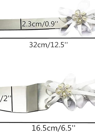 TANG SONG Stainless Steel Elegant Wedding Cake Knife and Serving Set Resin Plastic Handle Pearl Flower Shape with Lace Wedding Cake Knife and Shovel
