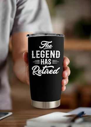 SANDJEST Retirement Gifts for Coworker, Colleagues - The Legend Has Retired Tumbler - Birthday, Christmas, Happy Retirement Gifts - 20oz Stainless Steel Insulated Coffee Travel Mug Gift for Men, Women