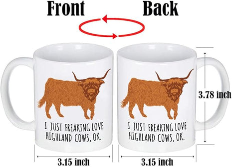 LOZACHE Highland Cow Coffee Mug, 11oz Highland Cattle Ceramic Mug Tea Milk Cup, Funny Gag Gift Ideas White Elephant for Adults Men Women Friends Cow Lovers