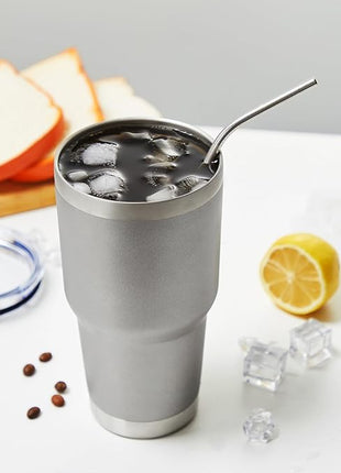 MEWAY 30oz Insulated Tumbler With Lids and Straws,Stainless Steel Double Vacuum Coffee Tumbler Cup, Brush, Durable Powder Coated Coffee Cup for Cold & Hot Drinks, Office, Travel(Cold Grey,12 PACK)