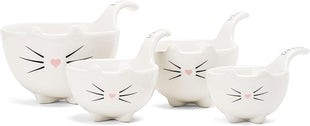 White Cat Measuring Cups & Spoons Gift Set – Ceramic Kitchen Tools for Cat Lovers & Bakers – 4 Measuring Cups and 4 Measuring Spoons – Unique Gift for Kitchen, Baking, and Cat Lovers