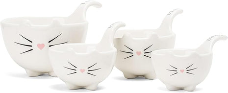 White Cat Measuring Cups & Spoons Gift Set – Ceramic Kitchen Tools for Cat Lovers & Bakers – 4 Measuring Cups and 4 Measuring Spoons – Unique Gift for Kitchen, Baking, and Cat Lovers