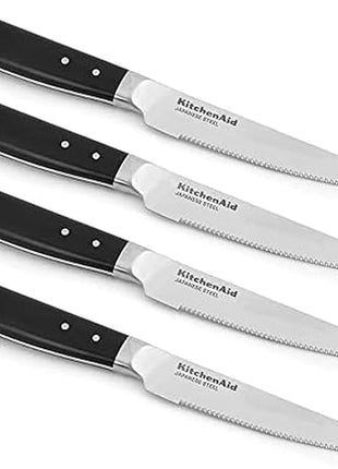 KitchenAid Gourmet 4 Piece Forged Triple Rivet Steak Knife Set, High Carbon Japanese Steel, Sharp Kitchen Knife Set, 4.5 inch, Black