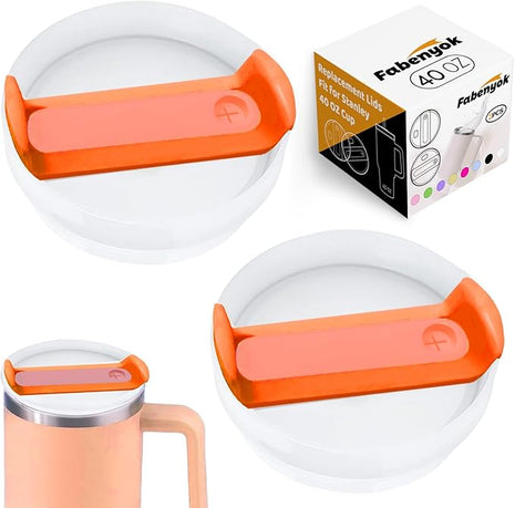 40 OZ Tumbler Lid Replacement Fit for Stanley Cup, 2 Pack Replacement Lids Fit for Stanley Travel Tumbler, Spill Proof Tumbler Covers for Stanley Cup Accessories (Opaque - Orange)