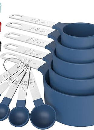 TILUCK Measuring Cups & Spoons Set, Stackable Cups and Spoons, Nesting Measure Cups with Stainless Steel Handle, Kitchen Gadgets for Cooking & Baking (Blue)