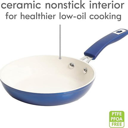 Kenmore Arlington Nonstick Ceramic Coated Forged Aluminum Induction Cookware with Bakelite Handles, 12-Piece Set, Metallic Blue