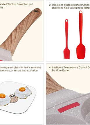 Egg Pan, Egg Frying Pan with Lid Nonstick 4 Cups Pancake Pan Fried Egg Pan for Breakfast, Gas Stove & Induction Compatible (White)