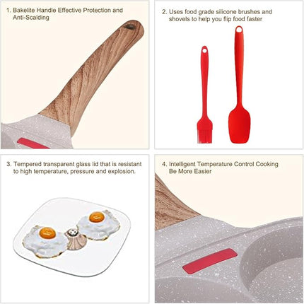 Egg Pan, Egg Frying Pan with Lid Nonstick 4 Cups Pancake Pan Fried Egg Pan for Breakfast, Gas Stove & Induction Compatible (White)