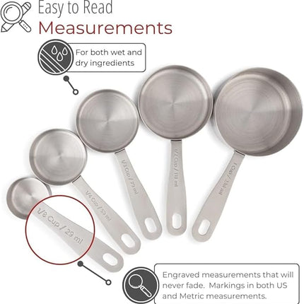 husMait Stainless Steel Measuring Cups & Spoons - 10 Piece Heavy Duty Measuring Cups & Spoons Set for Dry Foods, Spices or Liquids