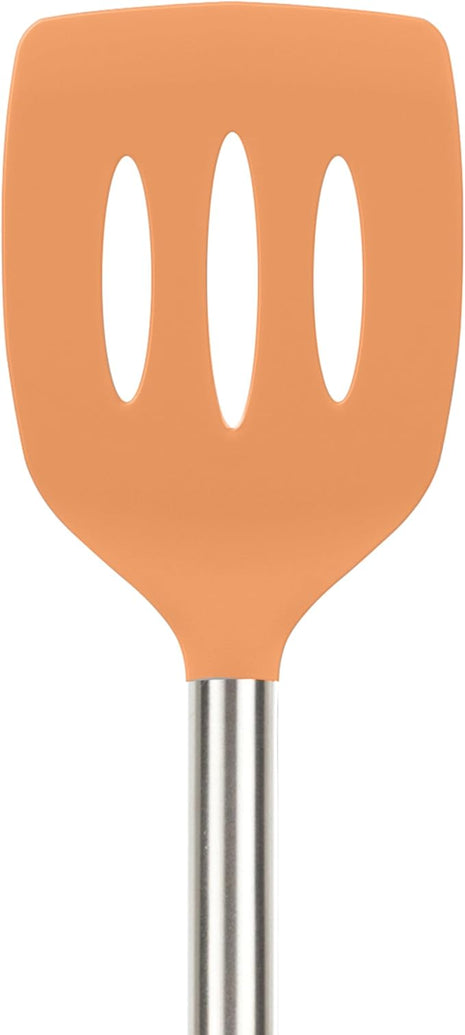 Tovolo Silicone Slotted Turner With Stainless Steel Handle, Pancake Spatula, Scratch-Resistant Kitchen Utensil for Nonstick Cookware & Cast Iron Skillets, Apricot, 1 Count