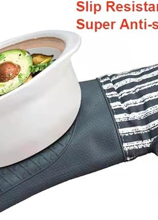 Silicone Oven Mitts Heat Resistant 932℉ with Waterproof & Non-Slip Kitchen Mittens, Set of 2 Extra Long Oven Gloves with Soft Cotton Terry Lining for Baking Cooking Barbecue