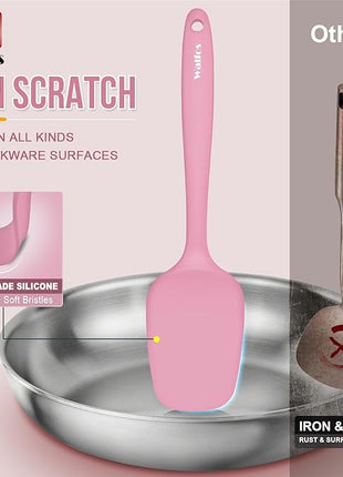 Walfos Silicone Spatula Set of 5 - (600°F) High Heat Resistant Kitchen Scraper Spatulas, One-Pieces Seamless Design, Perfect for Cooking Mixing & Baking - BPA Free and Dishwasher Safe（Pink）
