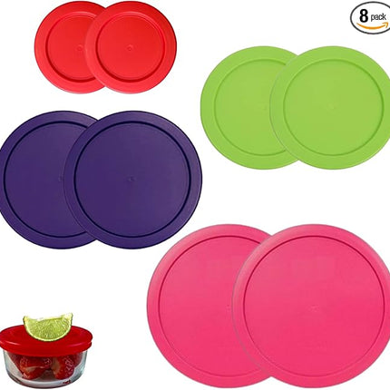 1, 2, 4 & 7 Cup Red, Spring Green, Purple, Pink Replacement Lids/Covers for Pyrex, Anchor Hocking & KlareWare Storage Bowls *Lids Only Glass Container Not Included* (8 Pack *Two of Each Size*)