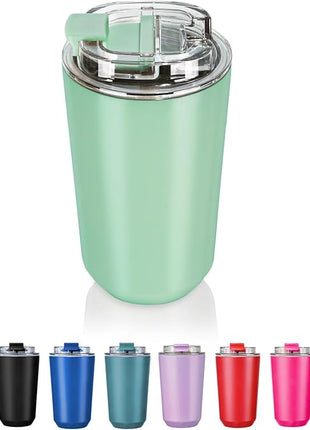 Puraville Insulated Tumblers with Lid, 14 oz Travel Coffee Mug Stainless Steel Vacuum Cup, Leak Proof Reusable Double Walled Coffee Tumbler for Iced and Hot Drinks, Green