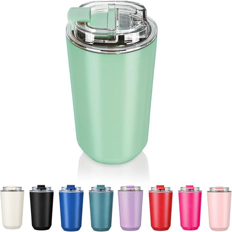 Puraville Insulated Tumblers with Lid, 14 oz Travel Coffee Mug Stainless Steel Vacuum Cup, Leak Proof Reusable Double Walled Coffee Tumbler for Iced and Hot Drinks, Green