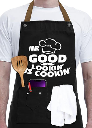 REHAVE Gifts for Dad from Daughter Son, Father's Day Gifts - Birthday, Thanksgiving Gift for Dad, Manly Gift for Friends - Funny Birthday Presents for Him, Brother, Funny Cooking Apron with Pockets